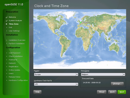 openSUSE 11.0 Yast2 Installer World Clock