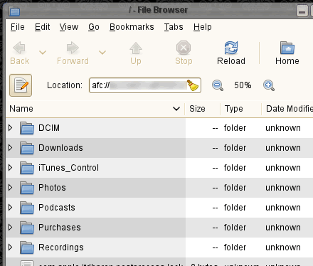 Nautilus browsing GVFS mount with libiphone
