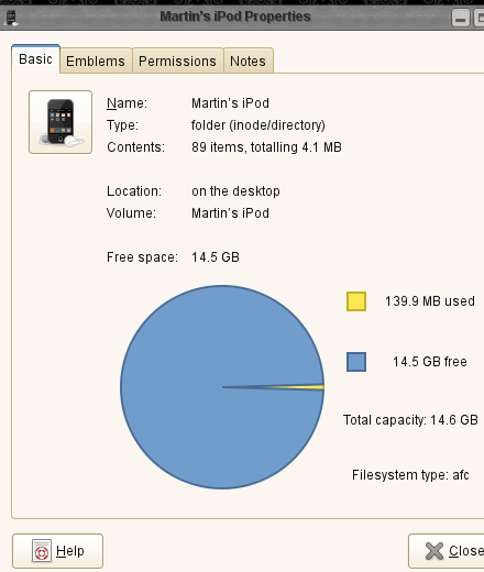 Nautilus properties of GVFS Mount with libiphone